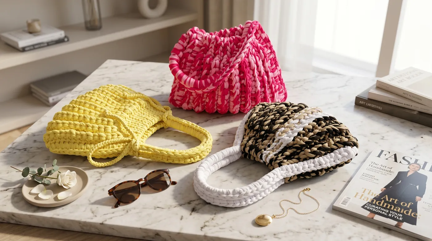 Clutch de trapillo con asa redonda en varios colores